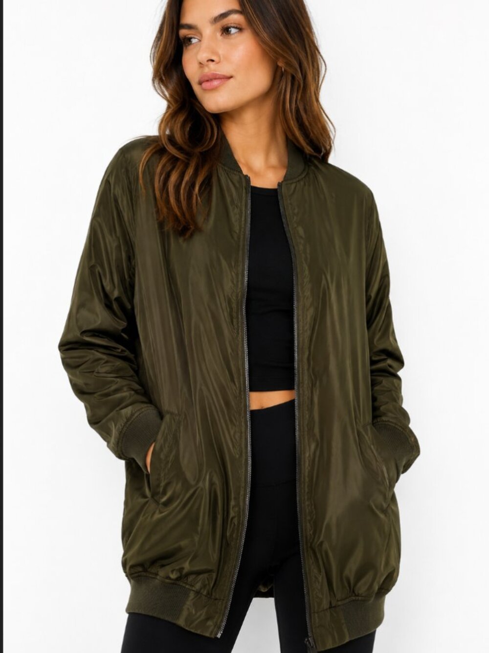 Olive Green Utility Bomber Jacket – Size M
